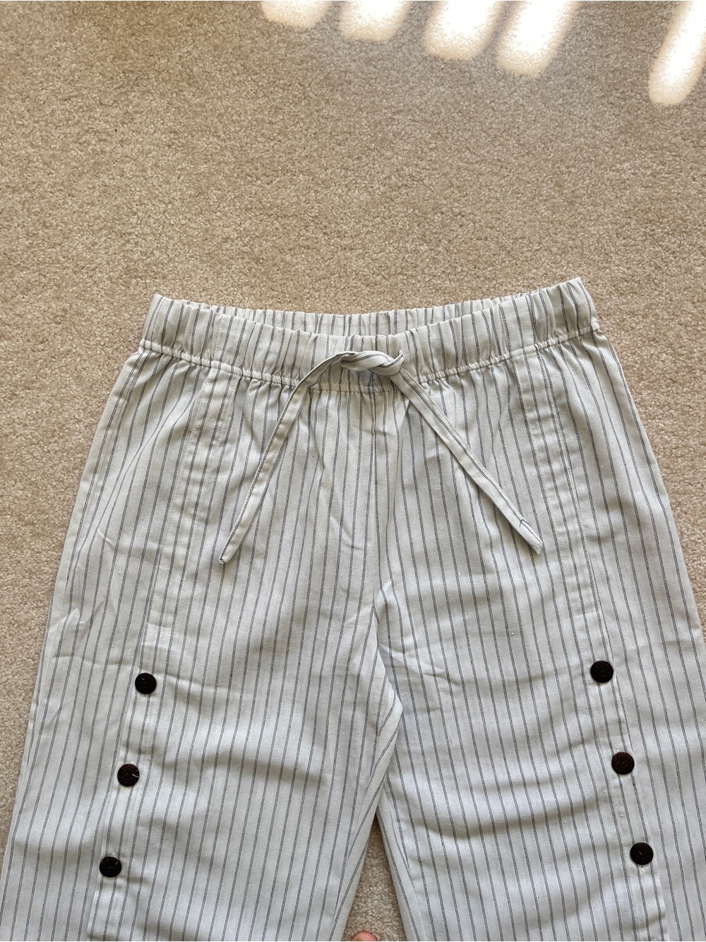 Women's Fresh FX Linen Cotton Wide Leg Pants, Size XL, White Striped Drawstring - Picture 5 of 7